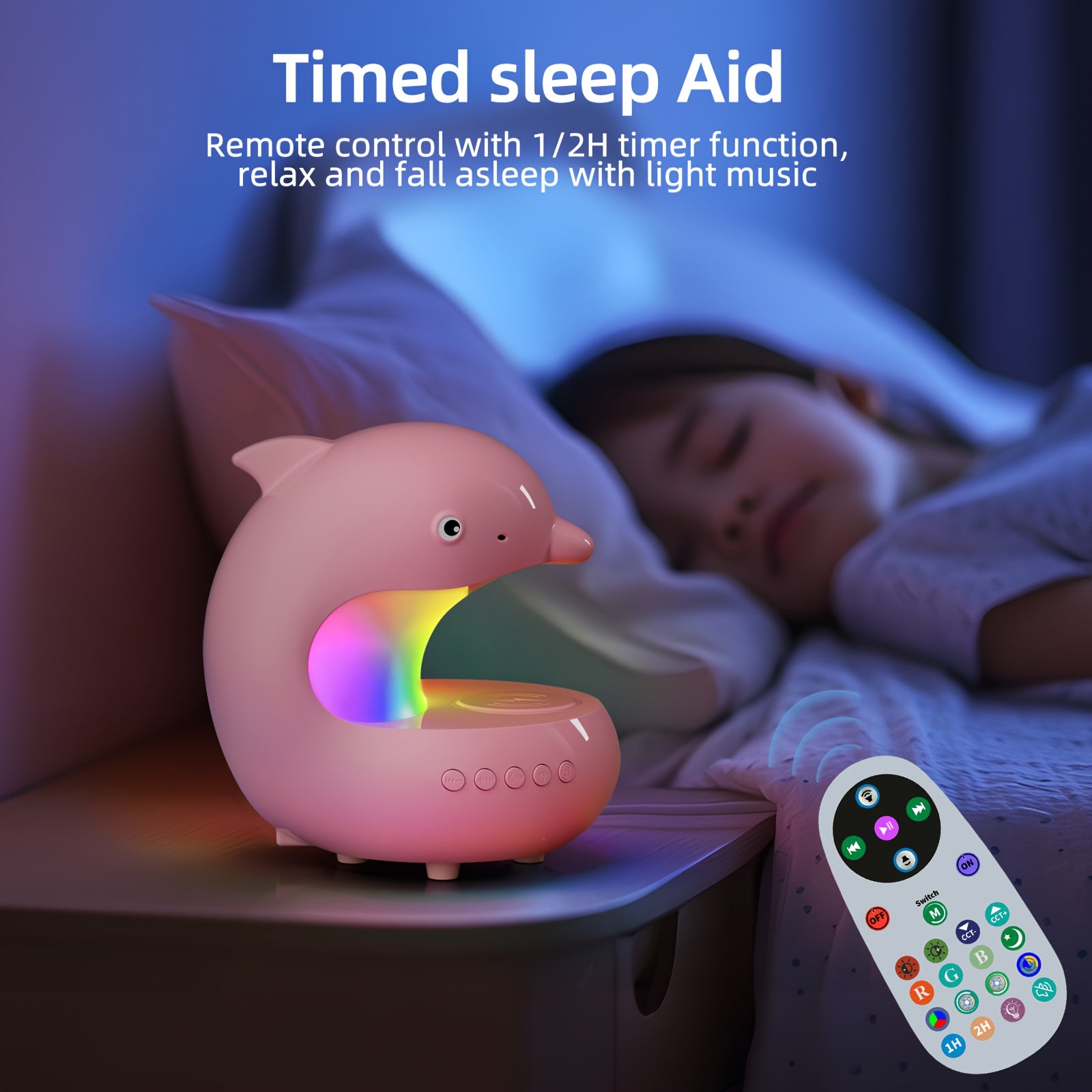[Smart RGB Light] Smart RGB Light with Wireless Speaker & Fast Wireless Charger - Adjustable Brightness Dolphin Desk Lamp, USB Type-C, Wireless, Bedroom Night Light, Valentine's Day Gift, Camping, Wedding, Halloween, Christmas Decor