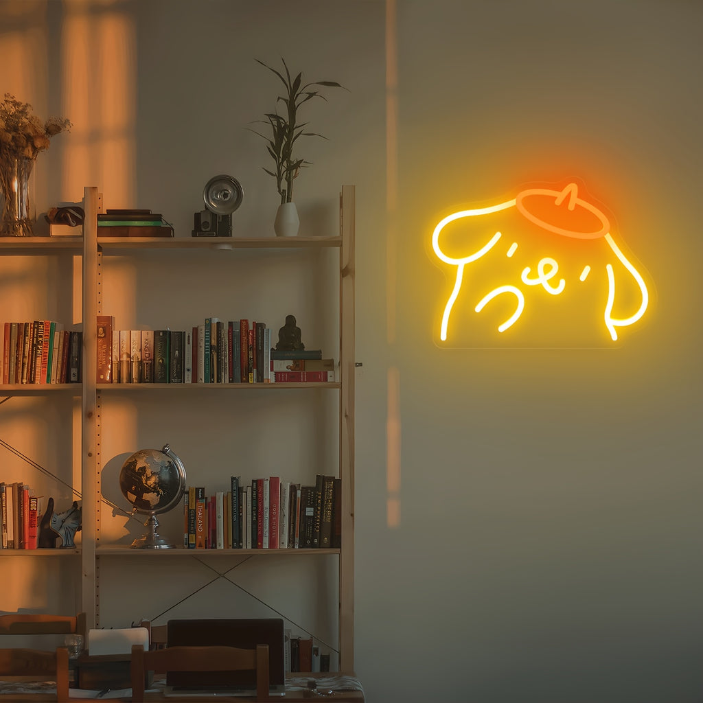 1pc Sanrio POMPOMPURIN Dog Neon Sign Wall Decor - Vibrant Orange LED Kawaii Night Light, USB-Powered with Switch, Cute Bedroom Decor for Girls, Teens, Birthday Gift for Sanrio Fans, Teenage Room Lighting, Playful Design