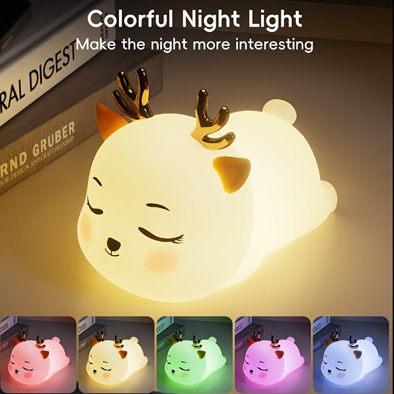 Bedroom [Accompany Sleeping] Ambient Night Light, 2 Cute Little Animal [elk] Style [gradient 7-color] Night Light, USB | Type+(1200mAh Lithium Battery) with Large Capacity Battery Life, Bidding Farewell to Frequent Charging Anxiety Night Light