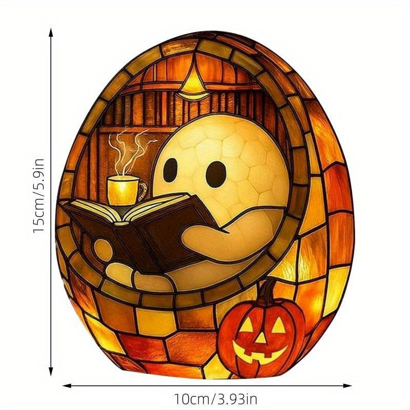 Halloween Reading Light - Cute LED Book Night Light with Ghost Reader Shape, Portable Battery-Powered Bedside Lamp, No Sockets Needed, Perfect for Book Lovers & Party Decorations, Resin Material, Adjustable Brightness, Modern Design for Living Room or