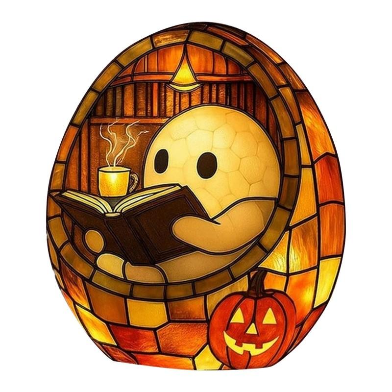 Halloween Reading Light - Cute LED Book Night Light with Ghost Reader Shape, Portable Battery-Powered Bedside Lamp, No Sockets Needed, Perfect for Book Lovers & Party Decorations, Resin Material, Adjustable Brightness, Modern Design for Living Room or