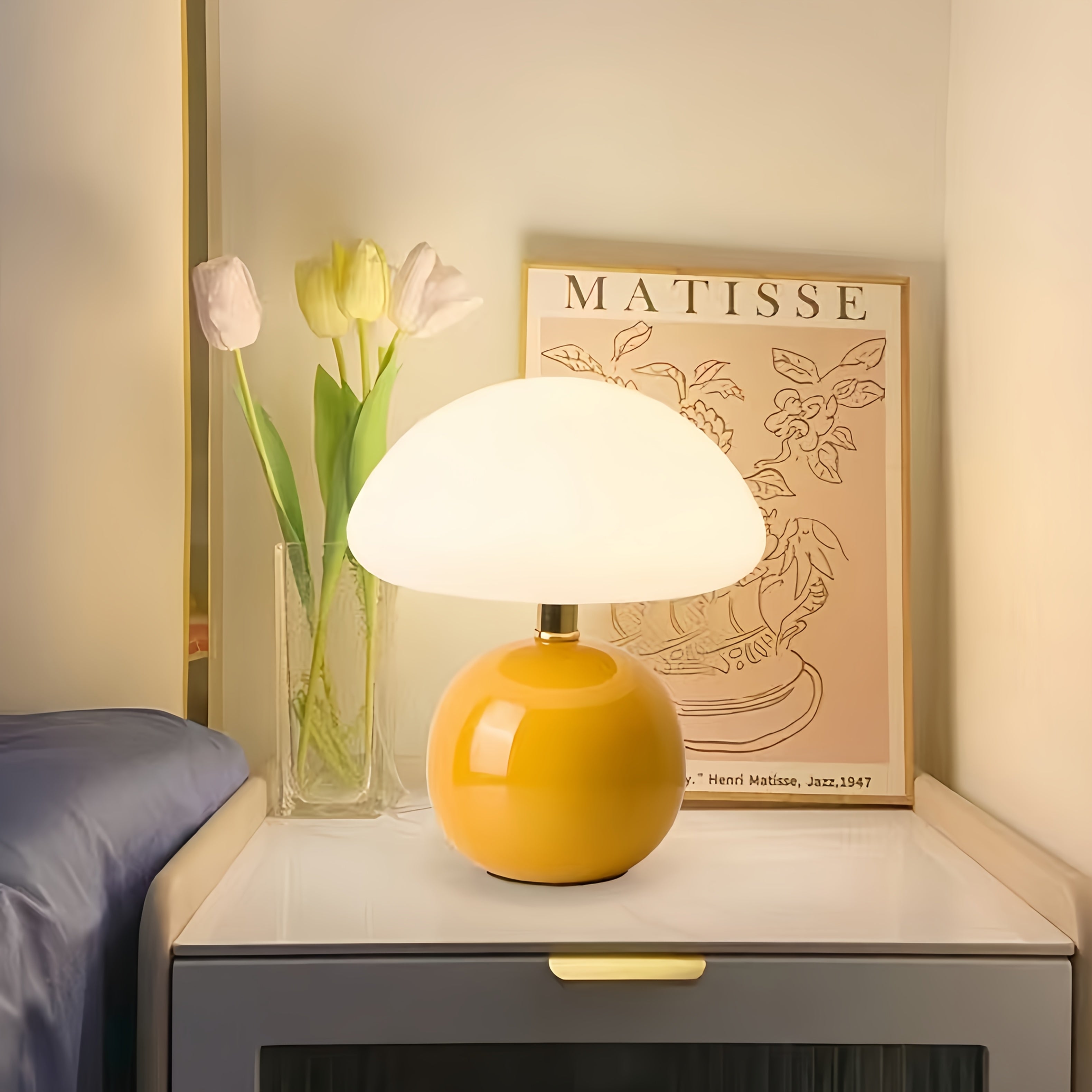 [USB Ceramic Lamp] Ceramic Mushroom Table Lamp with Adjustable Brightness & Touch Control | Elegant, Minimalist Design, USB Lighting Fixture, Soft, Dimmable Light for Bedroom, Living Room, Desk, and Home Office Decor