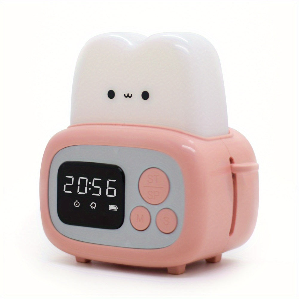 QANYI Modern Freestanding Bedside Alarm Clock Night Light, Adjustable Soft Light, USB Rechargeable Lithium Battery, Button Control, Plastic Shade, for Bedroom Tabletop Use