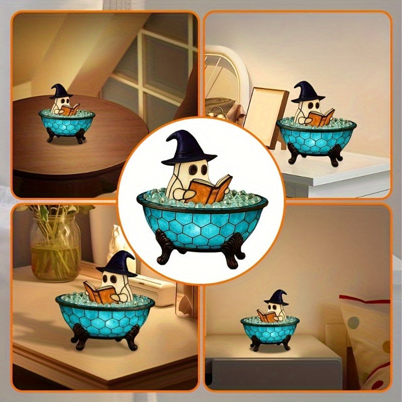 Cute Bathtub Night Light - USB Powered for Bathroom, Desktop, Halloween Decoration - with Witch Hat - Low-Power Bedside Lamp - Resin Home Decor Lamp, Party or Horror Theme Idea, Stylish Design, Smooth Surface, Home Decor, Playful Lighting, Durable