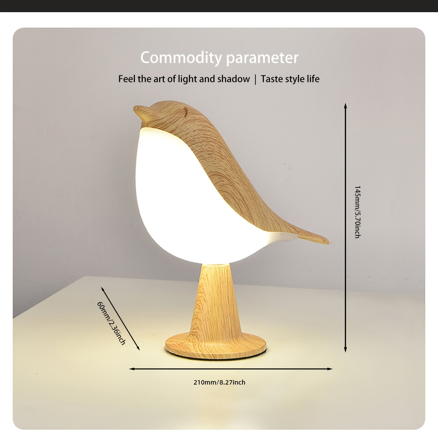 1pc Art Deco Style Bird LED Table Lamp, 3-Level Adjustable Touch-Controlled Night Light, Rechargeable Lithium Battery, Plastic Freestanding Desk Lamp with USB Cable, Animal Theme for Various Room Types - Maple Leaf Color
