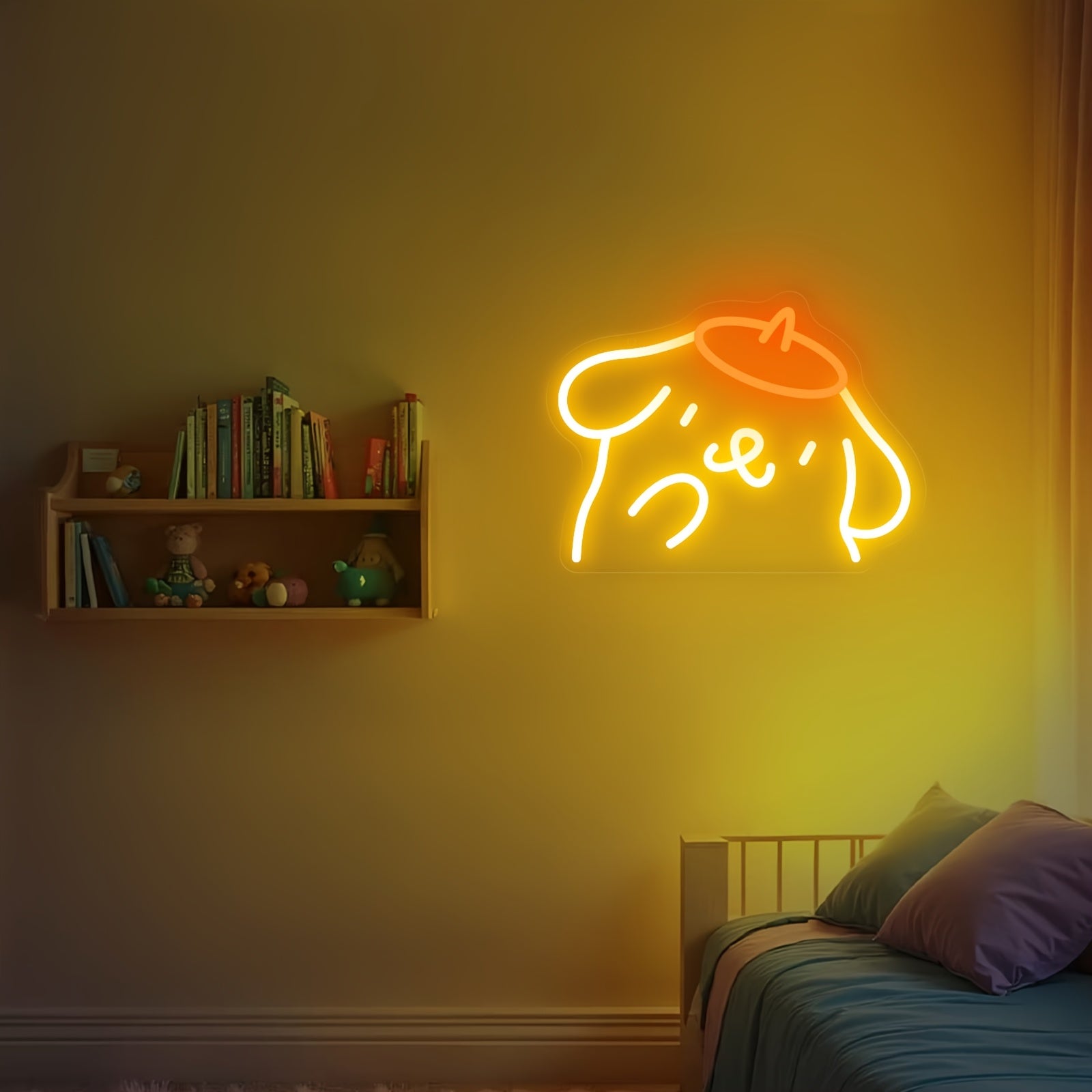 1pc Sanrio POMPOMPURIN Dog Neon Sign Wall Decor - Vibrant Orange LED Kawaii Night Light, USB-Powered with Switch, Cute Bedroom Decor for Girls, Teens, Birthday Gift for Sanrio Fans, Teenage Room Lighting, Playful Design