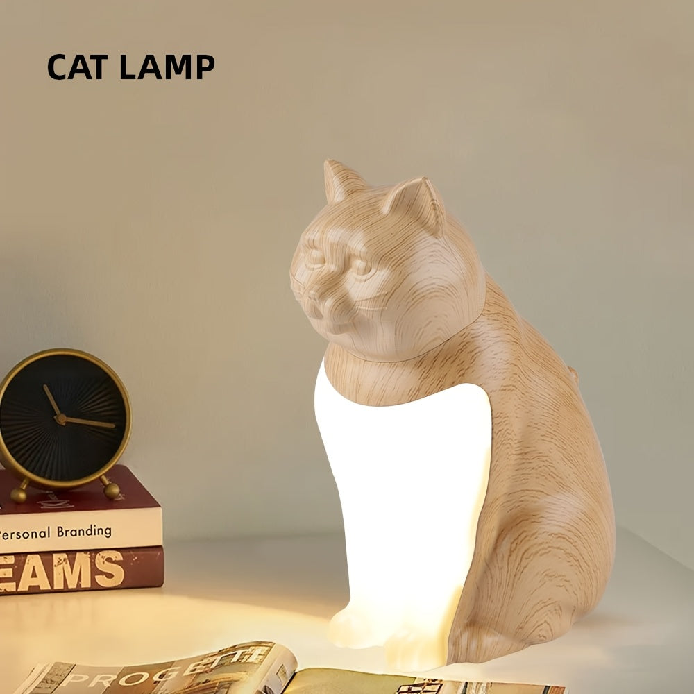 Adorable Kitten LED Desk Lamp, Three-Level Dimmable Bedside Lamp, Artistic Rechargeable Touch Night Light, Maple Leaf Color, Holiday Gift, Bedside Lighting, Home Decor, Artistic Lamp, Stylish Nightlight, Portable Lighting, Lightweight Design, Adjustable