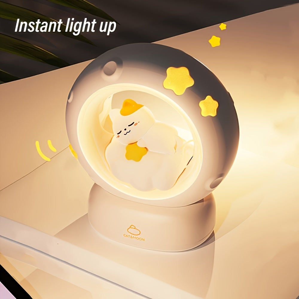 1pc Sleeping Cat Smart Lamp, USB Rechargeable Companion Sleeping Lamp, 3 Speed Dimming Table Lamp, 3 Levels of Brightness Adjustment Soft Light, Office Decompression Lamp, Decorative Cute Sleeping Bedside Lamp for Bedroom, Living Room, Holiday Gift