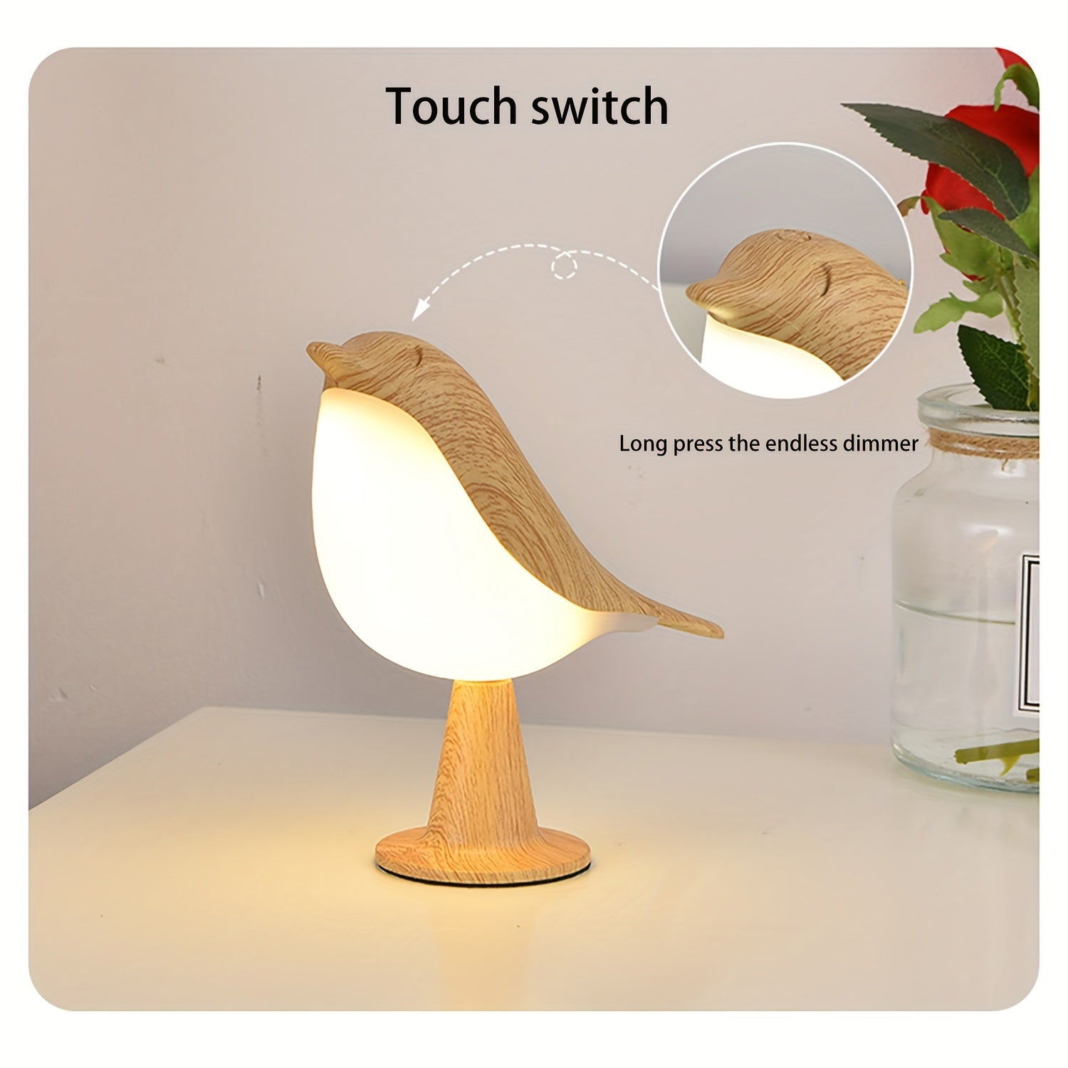1pc Art Deco Style Bird LED Table Lamp, 3-Level Adjustable Touch-Controlled Night Light, Rechargeable Lithium Battery, Plastic Freestanding Desk Lamp with USB Cable, Animal Theme for Various Room Types - Maple Leaf Color