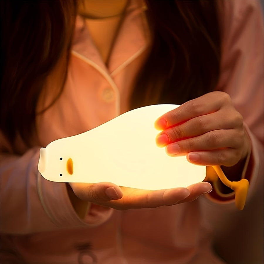 LED Glowing Night Light with Pressure Reduction, Silicone Touch-Activated Sleep Lamp, Colorful Changing Duck That Changes Face with a Tap.