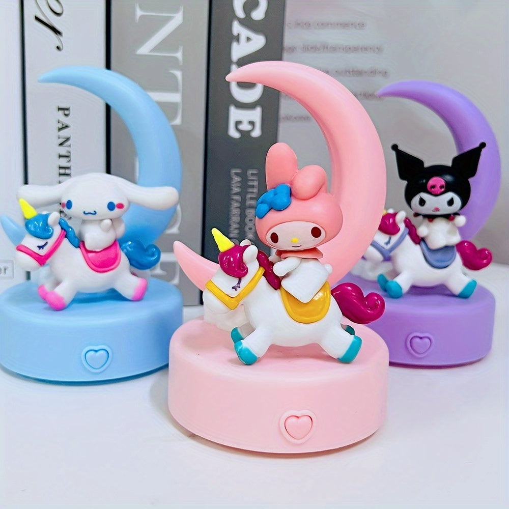 Sanrio Moon Nightlight - Cute Cartoon Character Desk Lamp with Colorful Glow, Eye Protection & Atmosphere Lighting, Durable Plastic, No Electricity Needed, Perfect for Halloween & Christmas Gifts, Living Room Decor, Desk Lamp for Office, Whimsical Design,
