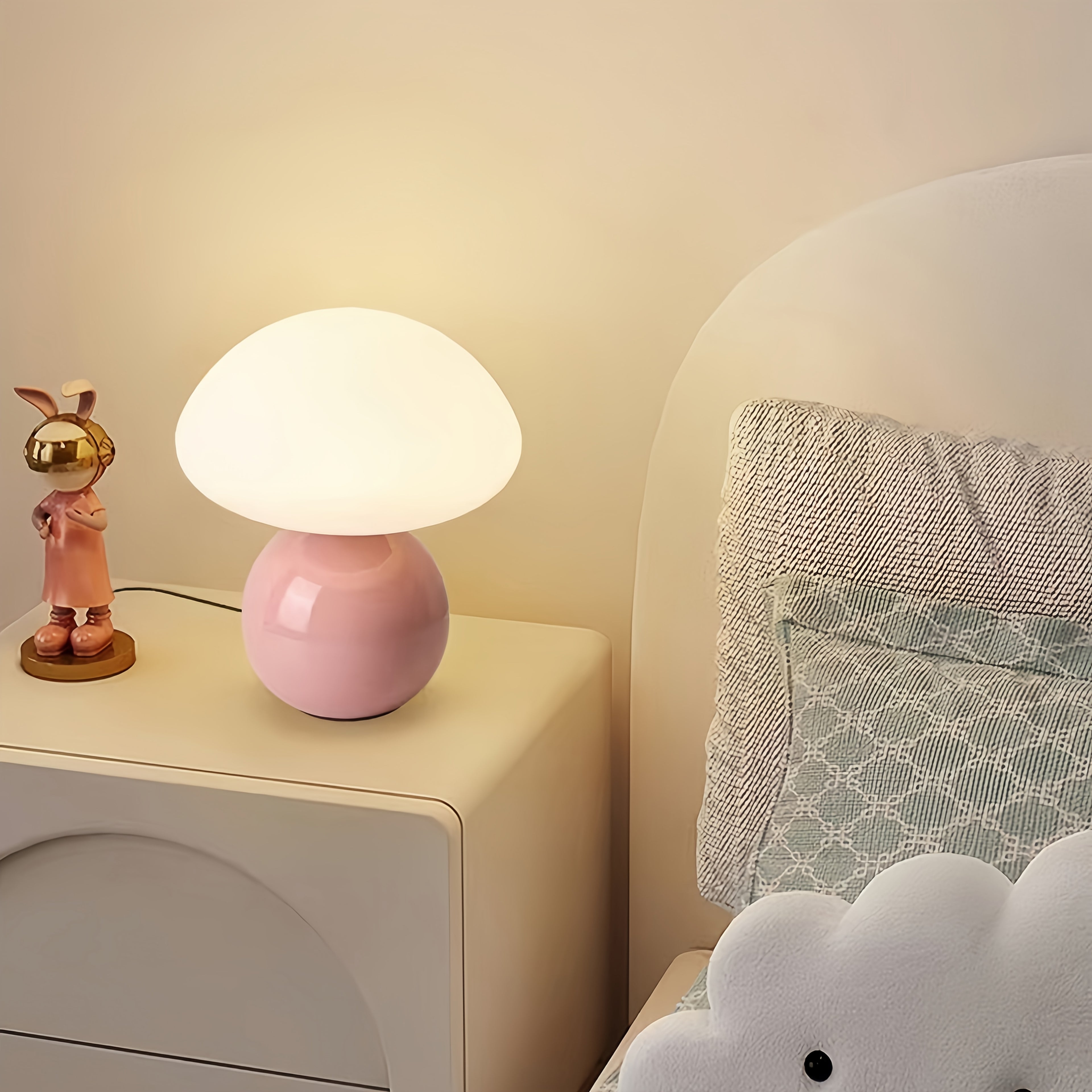 [USB Ceramic Lamp] Ceramic Mushroom Table Lamp with Adjustable Brightness & Touch Control | Elegant, Minimalist Design, USB Lighting Fixture, Soft, Dimmable Light for Bedroom, Living Room, Desk, and Home Office Decor
