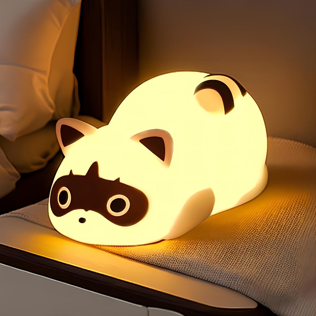 [Cute Raccoon Night Light] Cute Raccoon Night Light For Kids | Dimmable Rechargable Led Lamp Baby Nursery Bedroom Table Desk Lamp | Cool Stuff Fun Kawaii Room Decor Aesthetic Novelty Accessories, Gift For Women Home Decor Easter Gift