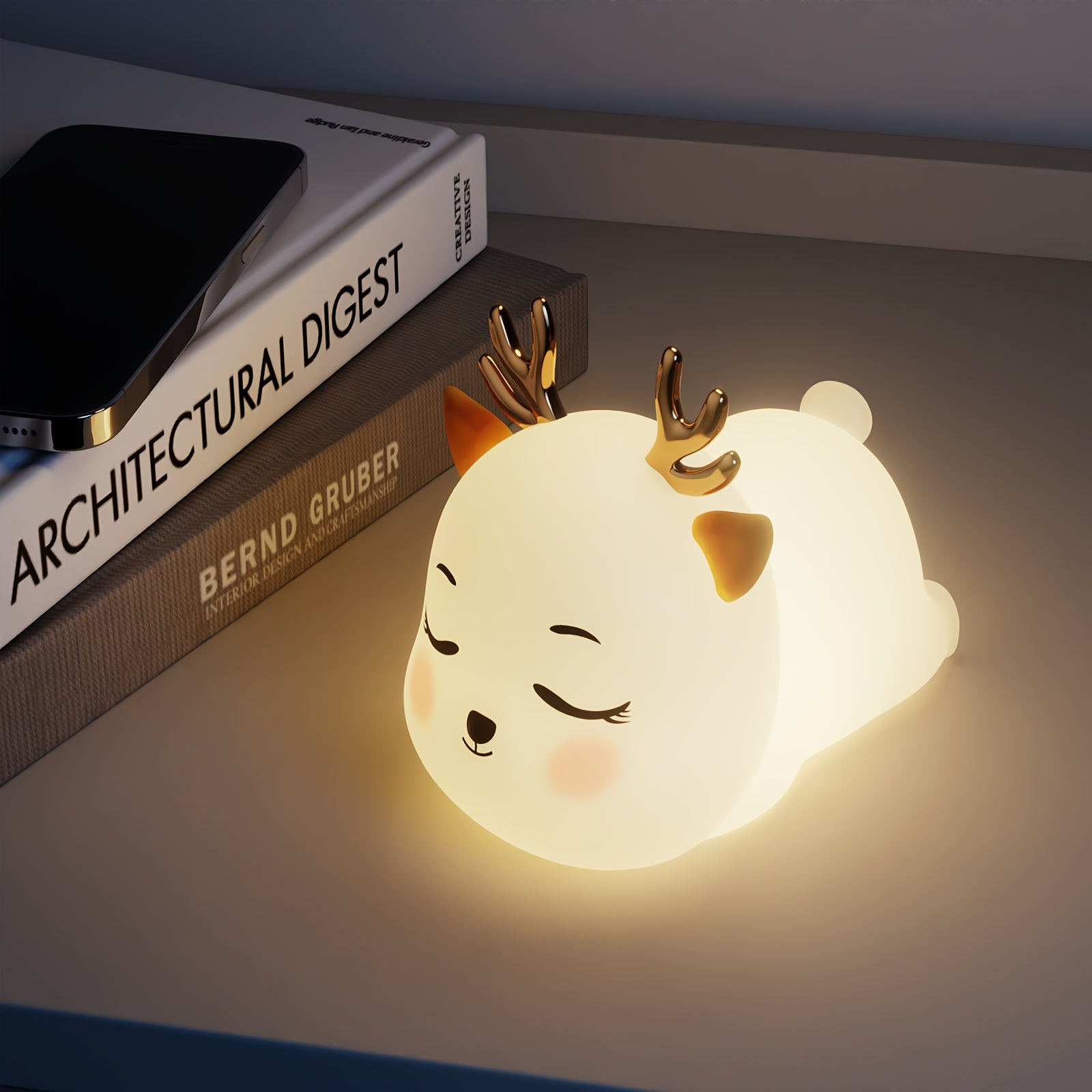 Bedroom [Accompany Sleeping] Ambient Night Light, 2 Cute Little Animal [elk] Style [gradient 7-color] Night Light, USB | Type+(1200mAh Lithium Battery) with Large Capacity Battery Life, Bidding Farewell to Frequent Charging Anxiety Night Light