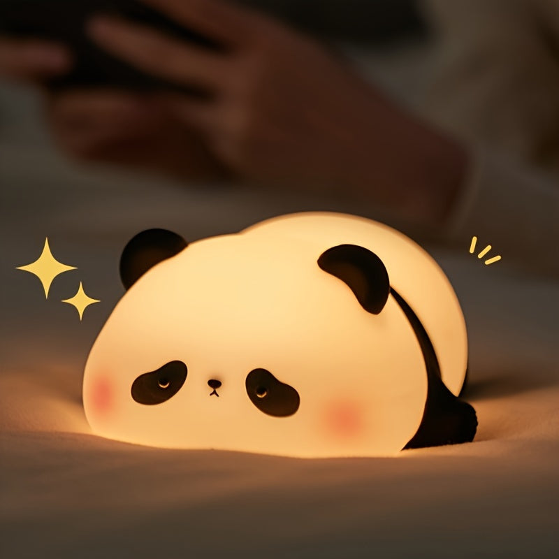 Panda Silicone Lamp - USB Rechargeable Sensor Night Light with 3 Brightness Levels, Auto Timer & Adjustable Brightness, Modern Animal-Themed Bedroom Bedside Lamp for Sleep Aid, Holiday Gift for Friends, Panda Gifts, Sleep Aid Light, Playful Design,