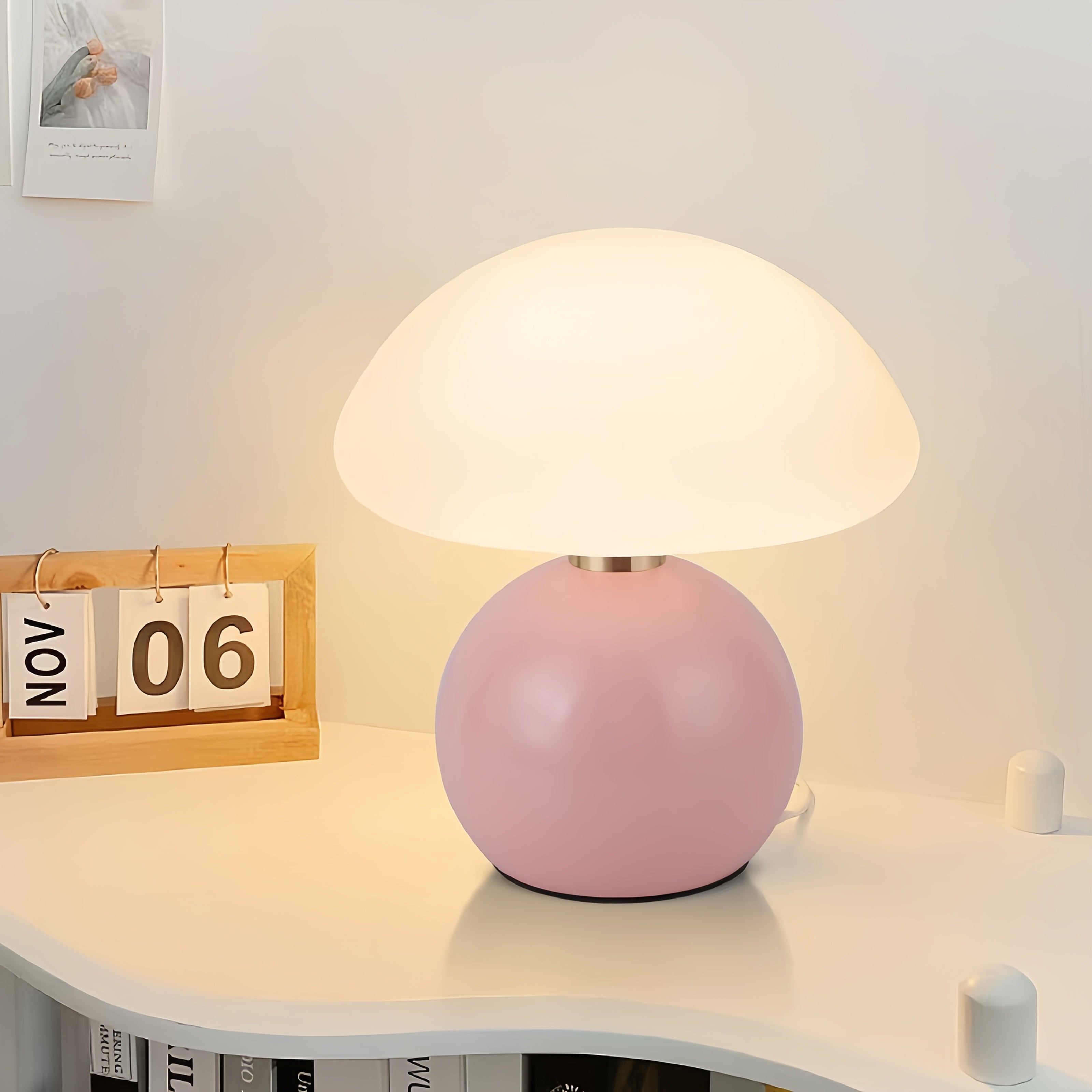 [USB Ceramic Lamp] Ceramic Mushroom Table Lamp with Adjustable Brightness & Touch Control | Elegant, Minimalist Design, USB Lighting Fixture, Soft, Dimmable Light for Bedroom, Living Room, Desk, and Home Office Decor