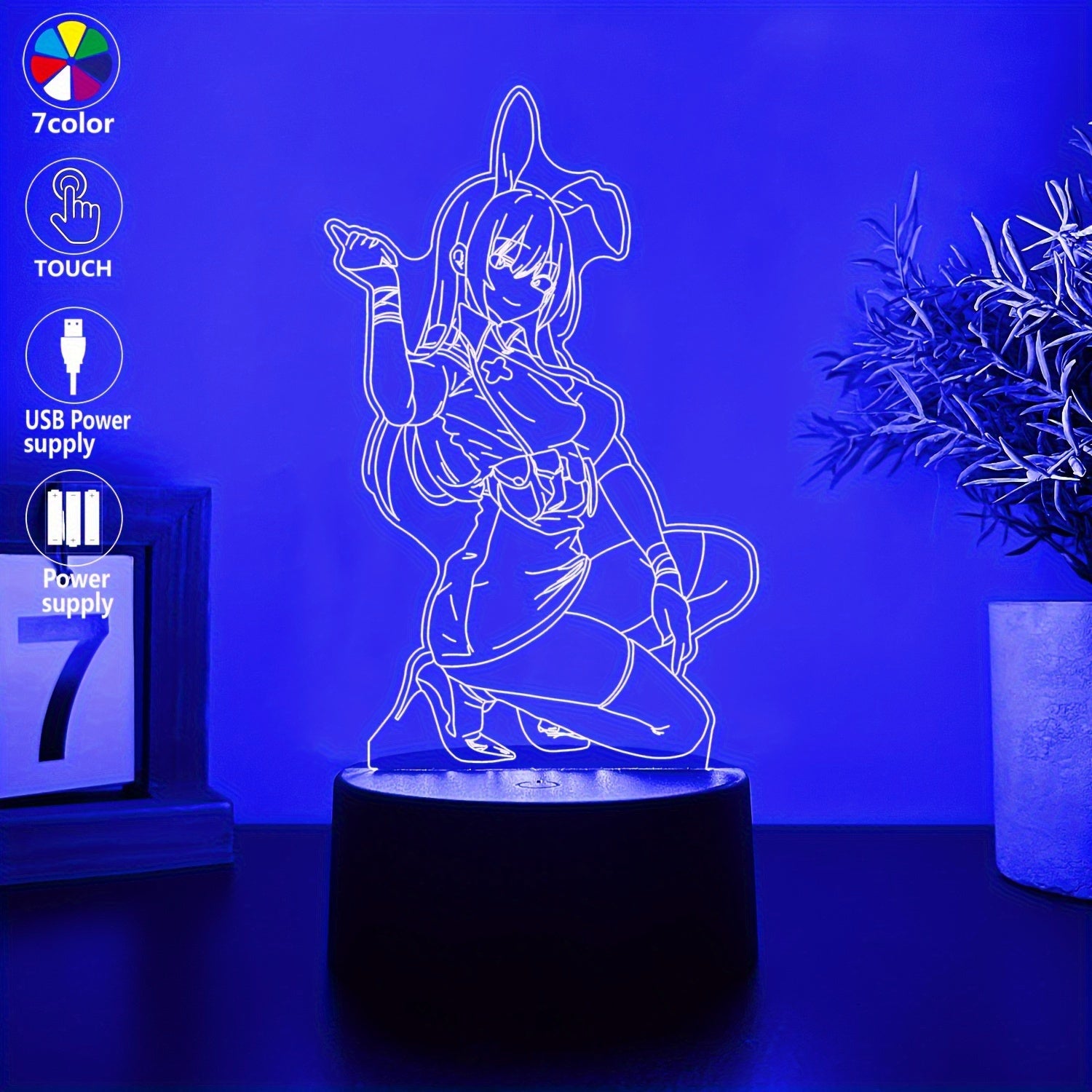 Anime Character Design Creative 3D Small Table Lamp, USB Interface, Switchable Multiple Light Colors, Desktop Decorative Table Lamp, Bedroom Decorative Lamp, Birthday Gift, Holiday Gift, USB Lighting Device