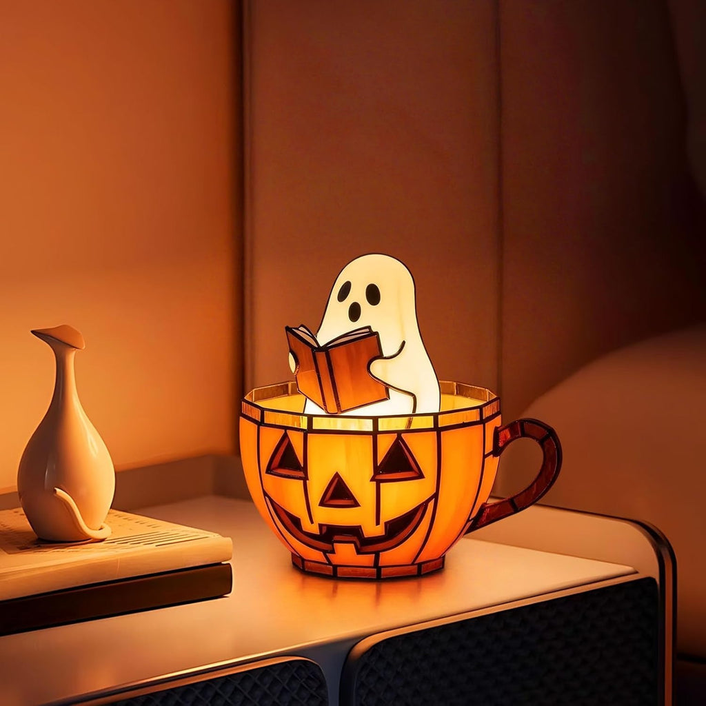 Reading Book Lamp, Handmade Halloween Ghosts Reading Night Light Up, Adorable Reading Night Light Halloween Decor, Flickering Night Light for Readers & Book Lover, Bedtime Lamp, Study Lamp, Whimsical Lighting, Cute Decor, Lightweight Design, Plastic Lamp,