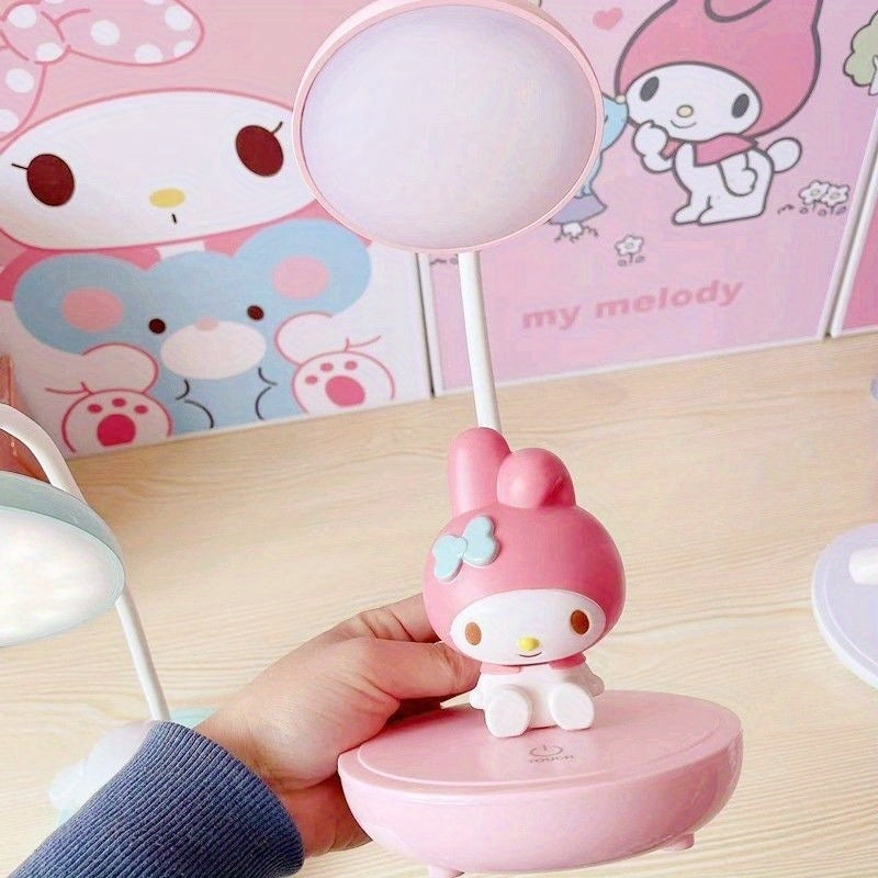 Sanrio KT Cat & Yugui Dog 3-Level Touch Switch Desk Lamp - Cute Cartoon Design, Adjustable Brightness, No Electricity Needed, Perfect for Bedroom, Dorm, or Study, Dorm Room Lighting, Playful Design, Plastic Construction, Bedroom Lighting, Study Lampshade,