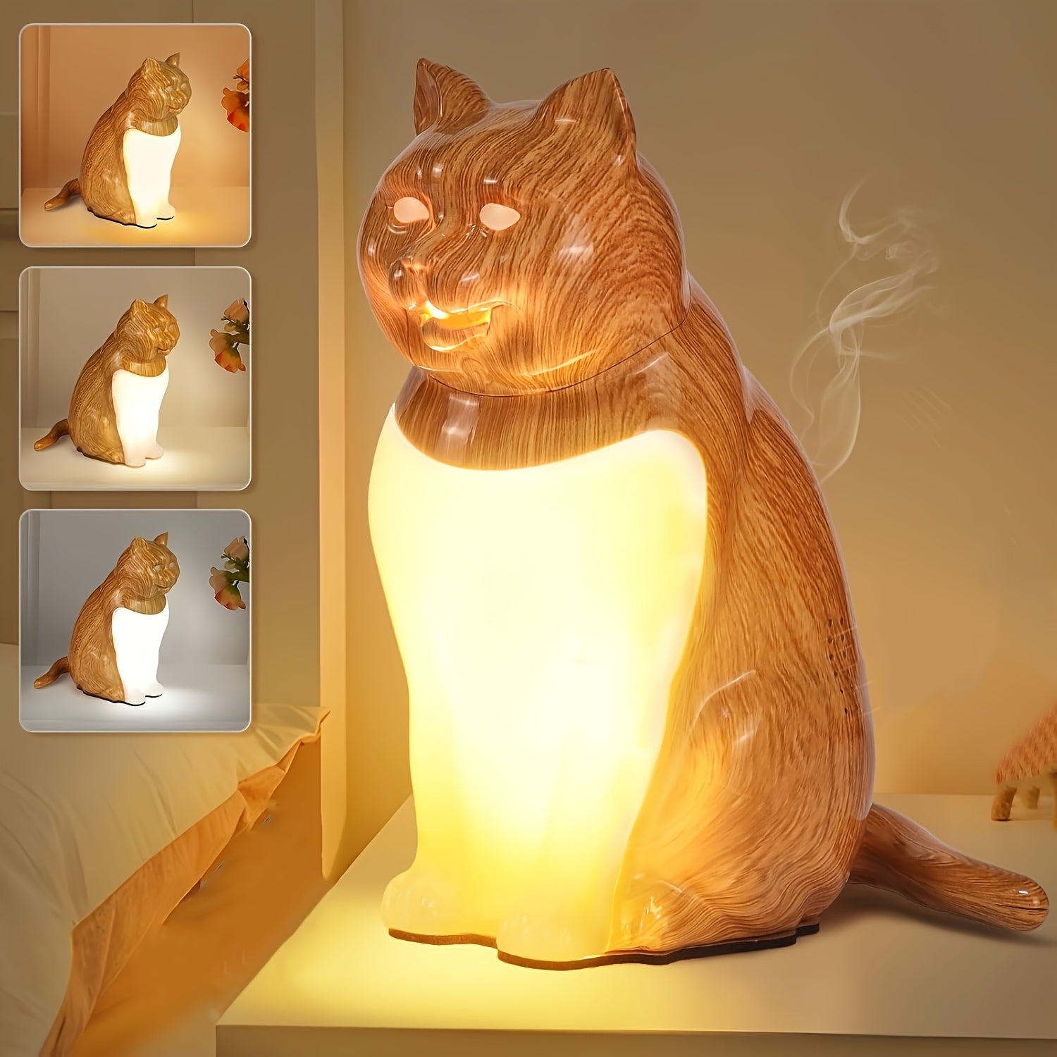 Cute Cat-Shaped LED Table Lamp with Touch Control, USB Rechargeable, 3-Color Dimmable Light, Warm Glow for Bedroom, Living Room, Study, and Dining Room - Perfect Holiday Gift for Christmas and Halloween, Cat Decor