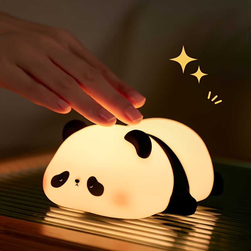 Panda Silicone Lamp - USB Rechargeable Sensor Night Light with 3 Brightness Levels, Auto Timer & Adjustable Brightness, Modern Animal-Themed Bedroom Bedside Lamp for Sleep Aid, Holiday Gift for Friends, Panda Gifts, Sleep Aid Light, Playful Design,