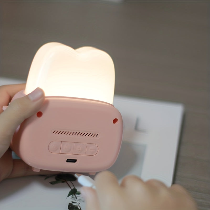 QANYI Modern Freestanding Bedside Alarm Clock Night Light, Adjustable Soft Light, USB Rechargeable Lithium Battery, Button Control, Plastic Shade, for Bedroom Tabletop Use