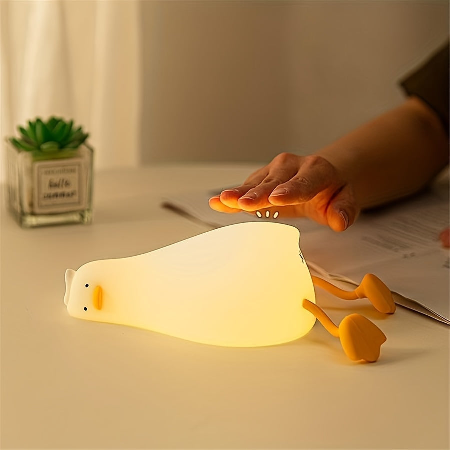 LED Glowing Night Light with Pressure Reduction, Silicone Touch-Activated Sleep Lamp, Colorful Changing Duck That Changes Face with a Tap.
