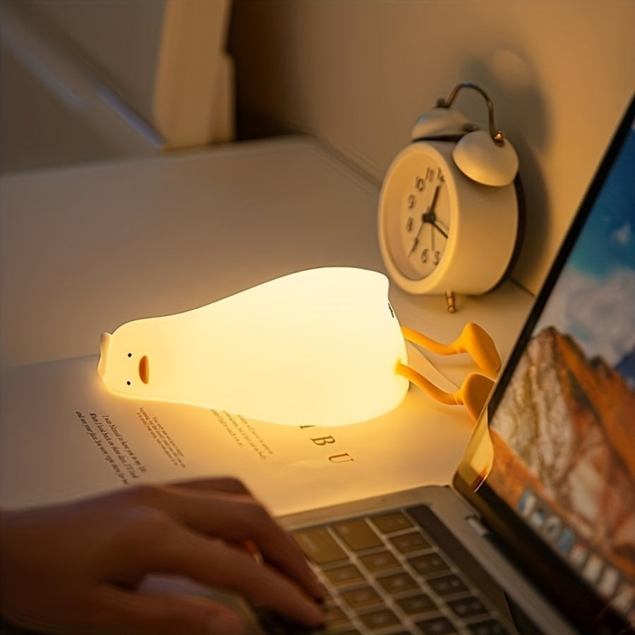LED Glowing Night Light with Pressure Reduction, Silicone Touch-Activated Sleep Lamp, Colorful Changing Duck That Changes Face with a Tap.