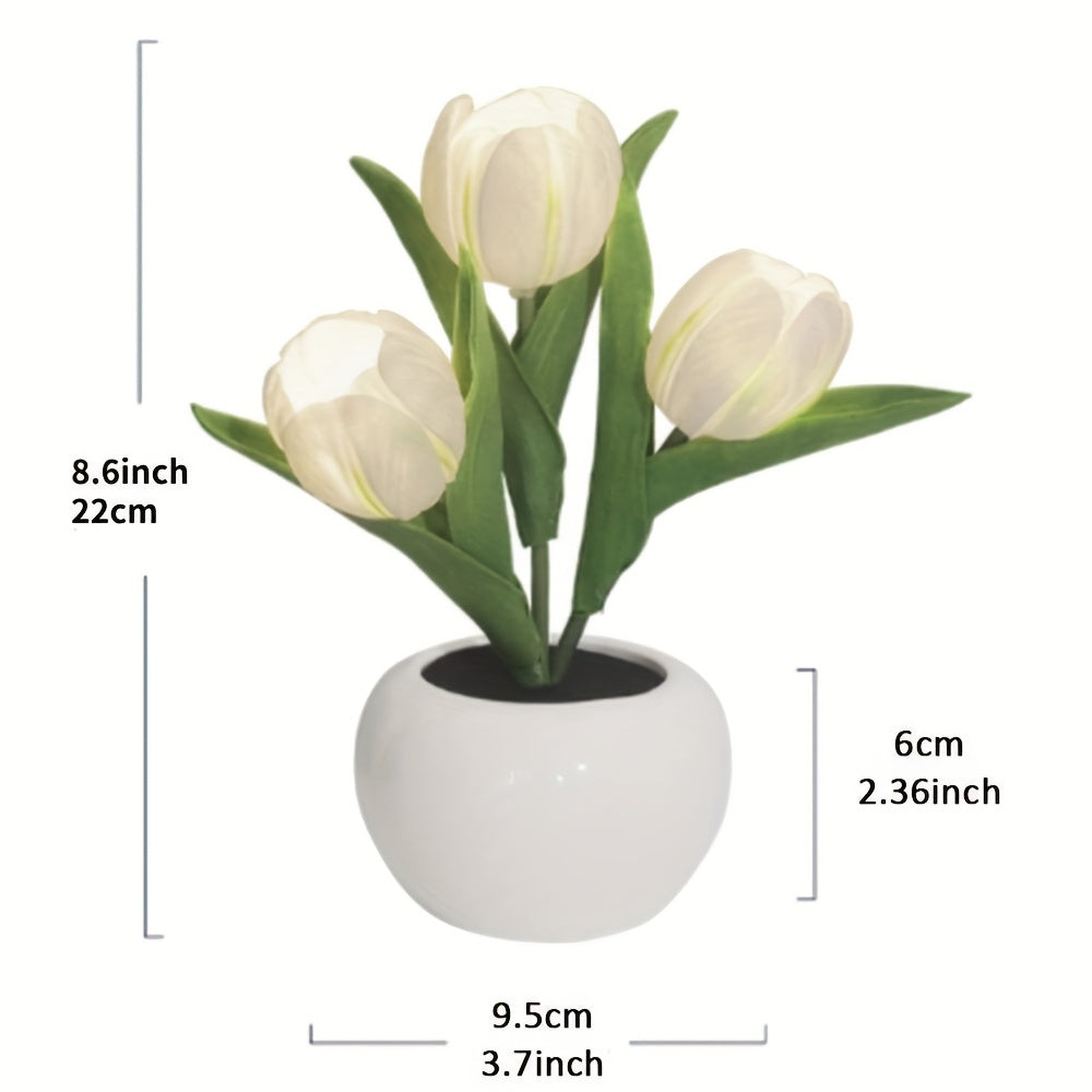 LED Simulation Tulip Night Light - 1pc USB Table Lamp Ornaments With Vase - Best Mother's Day Gift For Home Living Room Desktop Decor