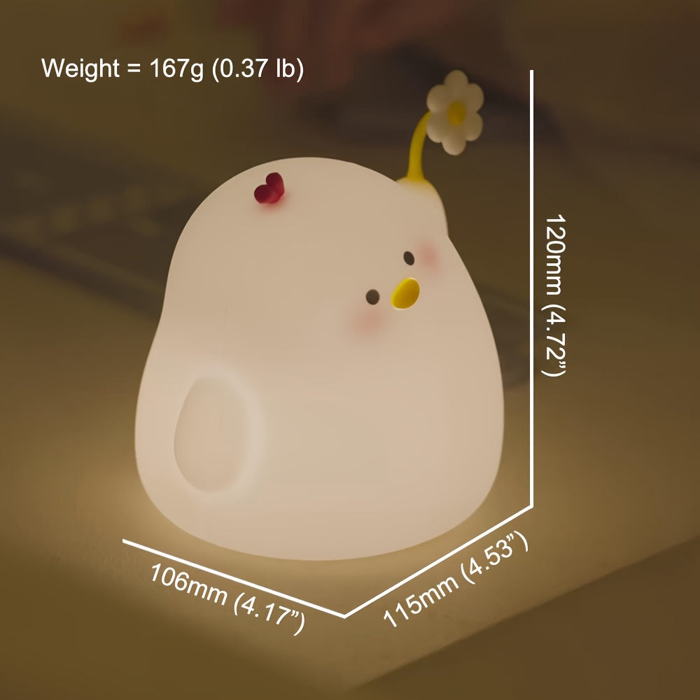 1pc Cute Chick Night Light, 1200mAh Battery LED Bedside Lights, Tapping Control, 3-level Brightness Adjustable, 30 Minute Timer, Great Gift for Birthdays Christmas for Family Friends