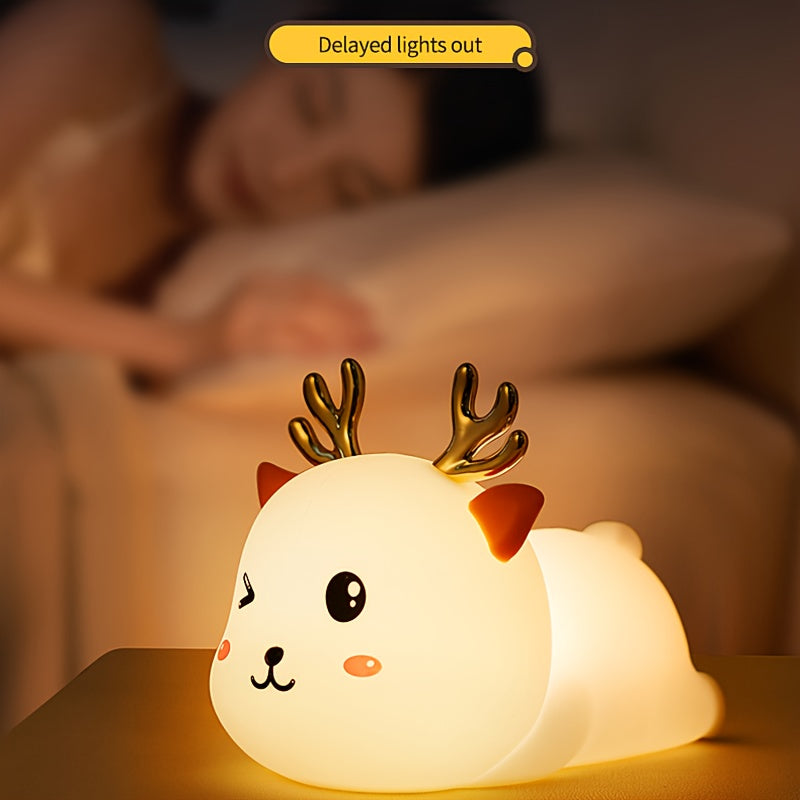 Bedroom [Accompany Sleeping] Ambient Night Light, 2 Cute Little Animal [elk] Style [gradient 7-color] Night Light, USB | Type+(1200mAh Lithium Battery) with Large Capacity Battery Life, Bidding Farewell to Frequent Charging Anxiety Night Light