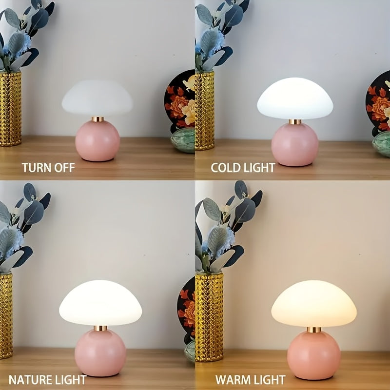 [USB Ceramic Lamp] Ceramic Mushroom Table Lamp with Adjustable Brightness & Touch Control | Elegant, Minimalist Design, USB Lighting Fixture, Soft, Dimmable Light for Bedroom, Living Room, Desk, and Home Office Decor