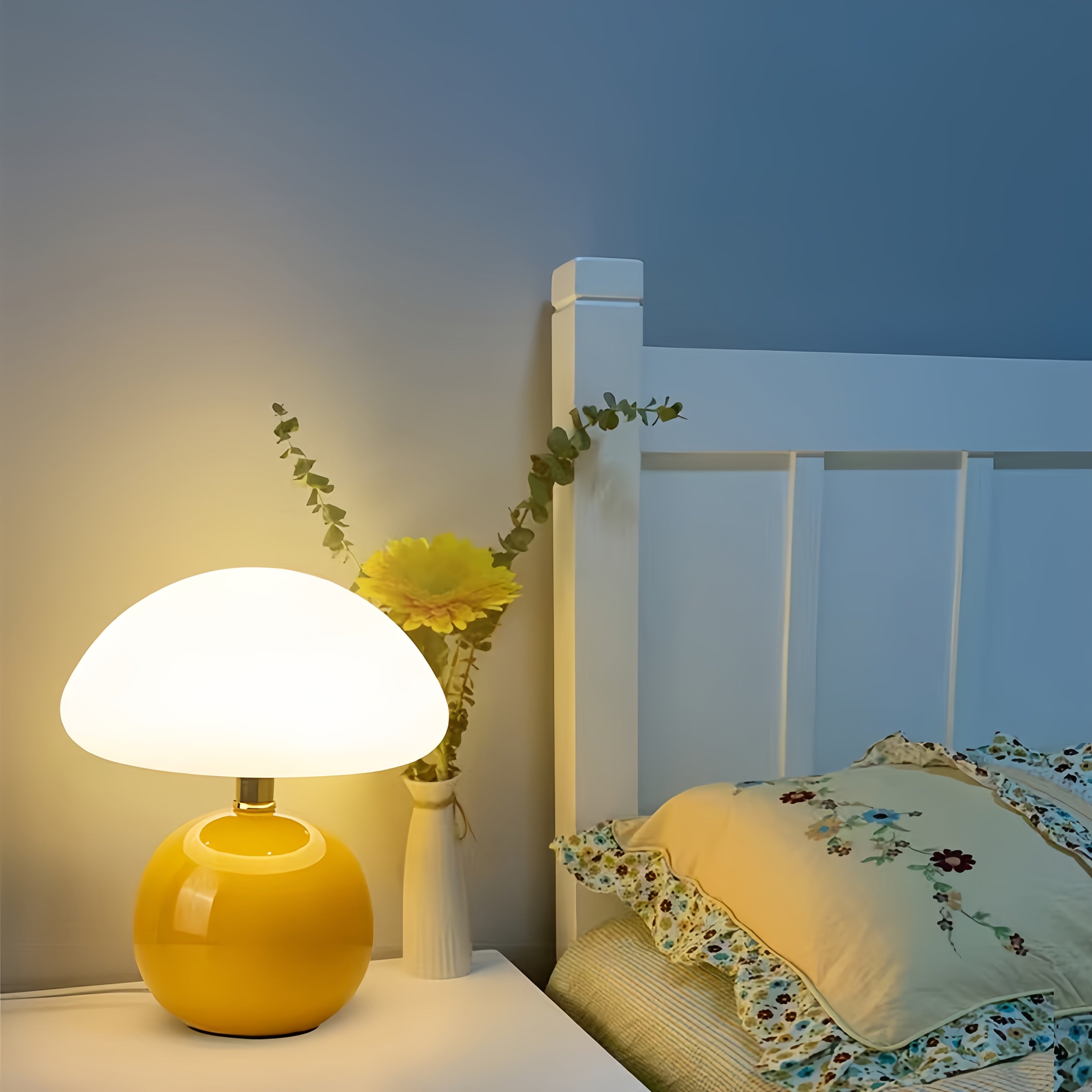 [USB Ceramic Lamp] Ceramic Mushroom Table Lamp with Adjustable Brightness & Touch Control | Elegant, Minimalist Design, USB Lighting Fixture, Soft, Dimmable Light for Bedroom, Living Room, Desk, and Home Office Decor